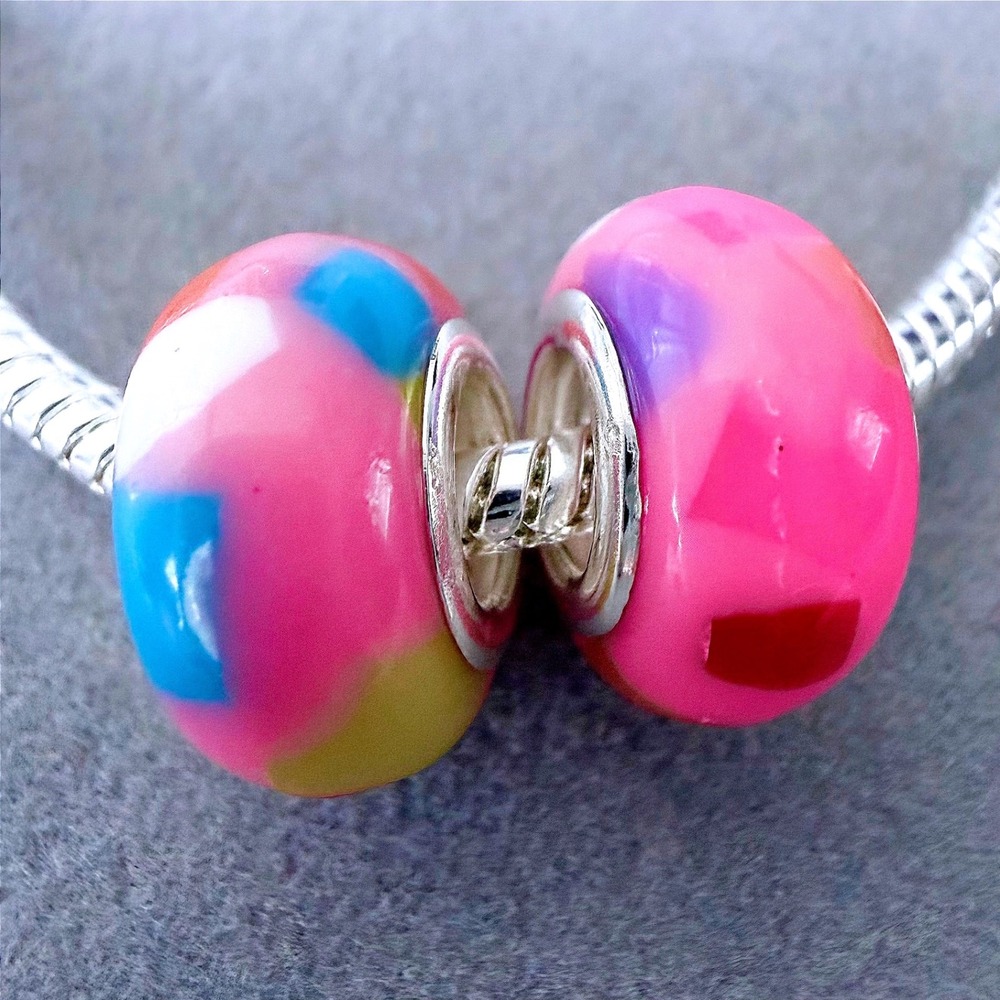 Pink Rainbow Spacer Bead Set 2pc Colorful fits PANDORA